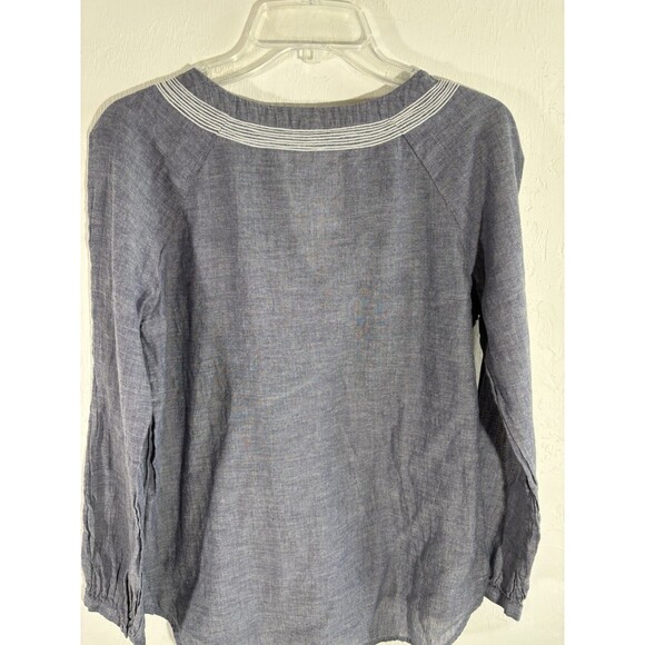 J. Crew Women’s XS Gray w/White Embroidery 100% Cotton Blouse Long Sleeve Tunic - Picture 6 of 7